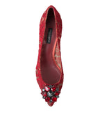 Dolce &amp; Gabbana Red Taormina Lace Crystal Heels Pumps Shoes