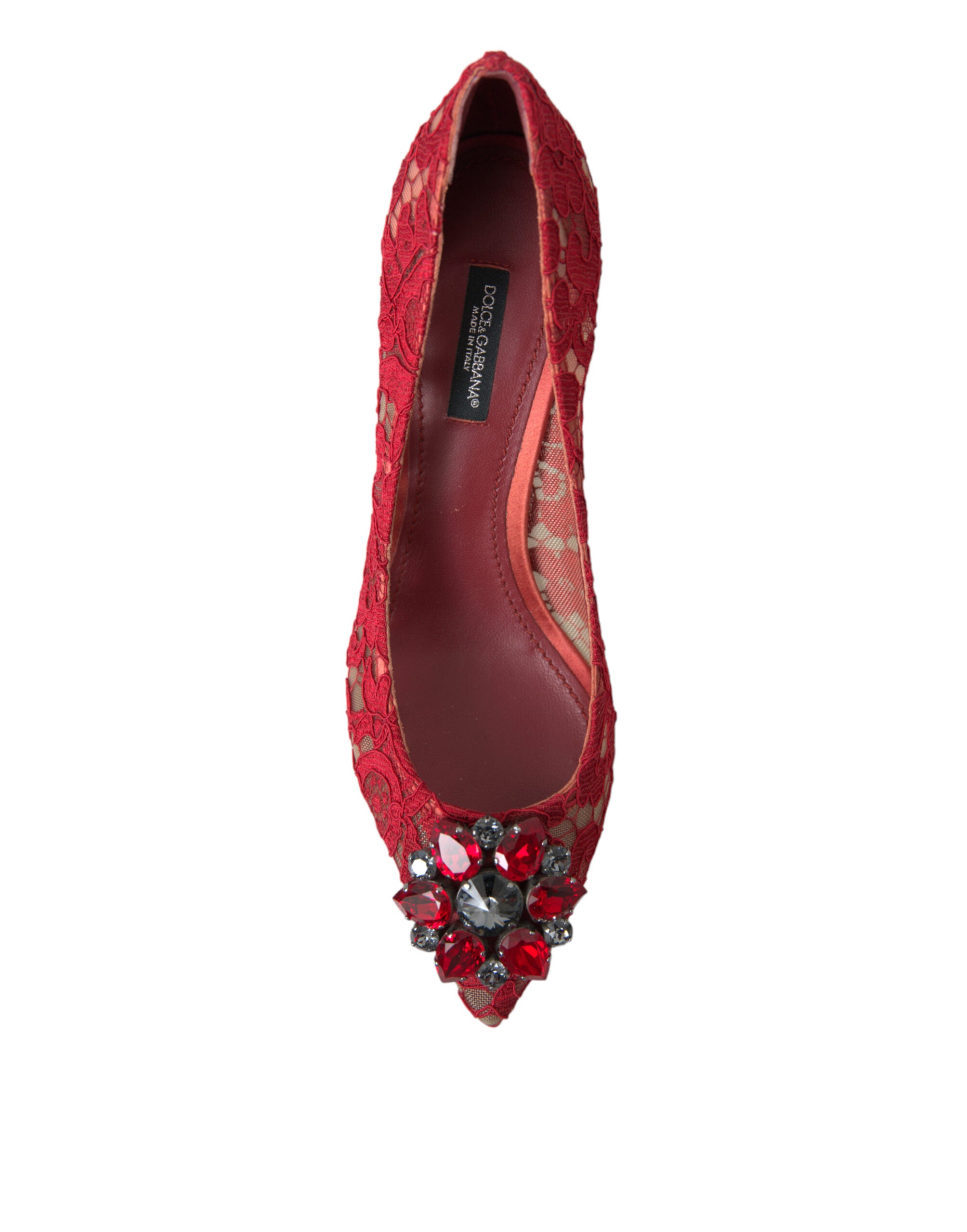 Dolce &amp; Gabbana Red Taormina Lace Crystal Heels Pumps Shoes