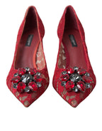 Dolce &amp; Gabbana Red Taormina Lace Crystal Heels Pumps Shoes