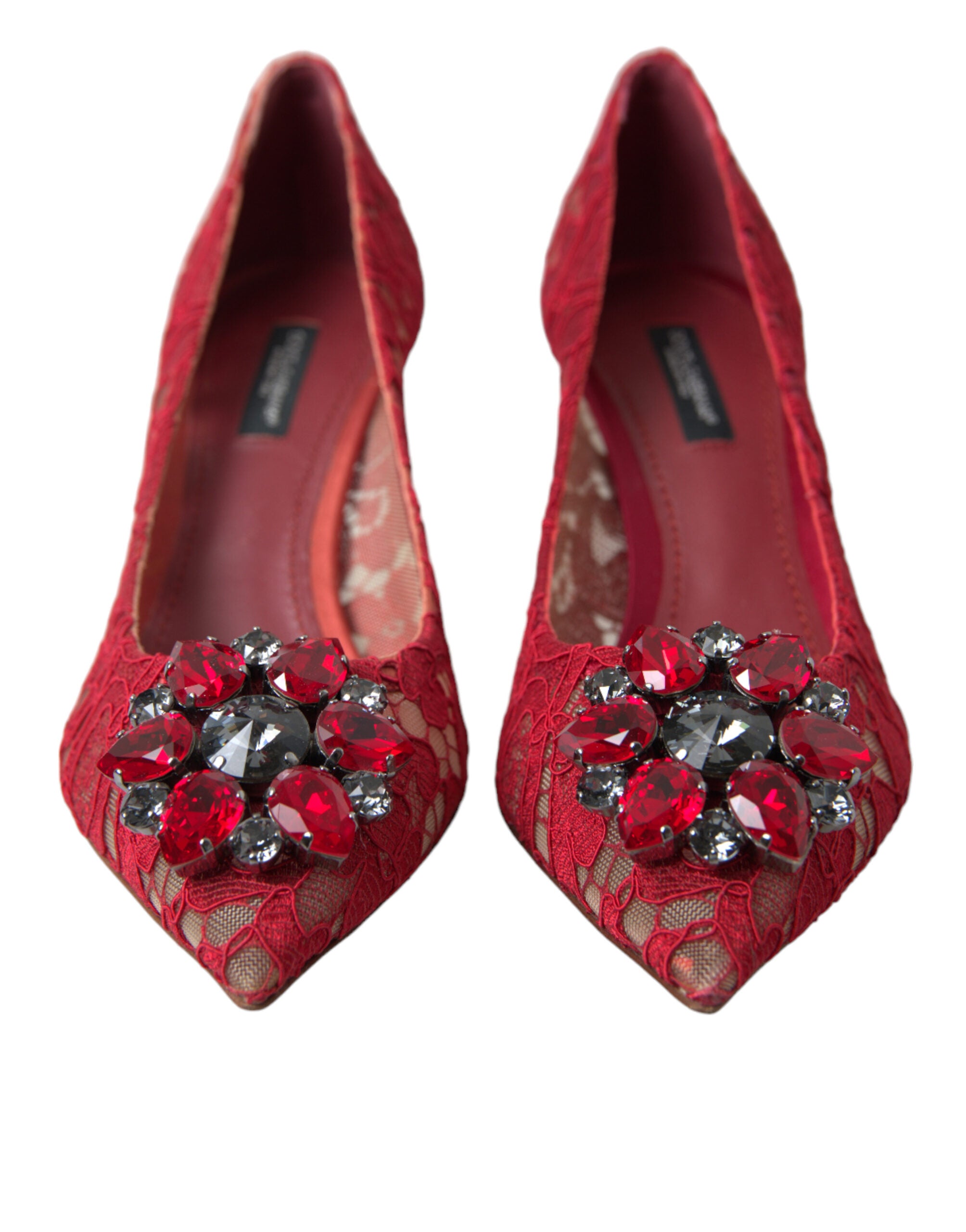 Dolce &amp; Gabbana Red Taormina Lace Crystal Heels Pumps Shoes