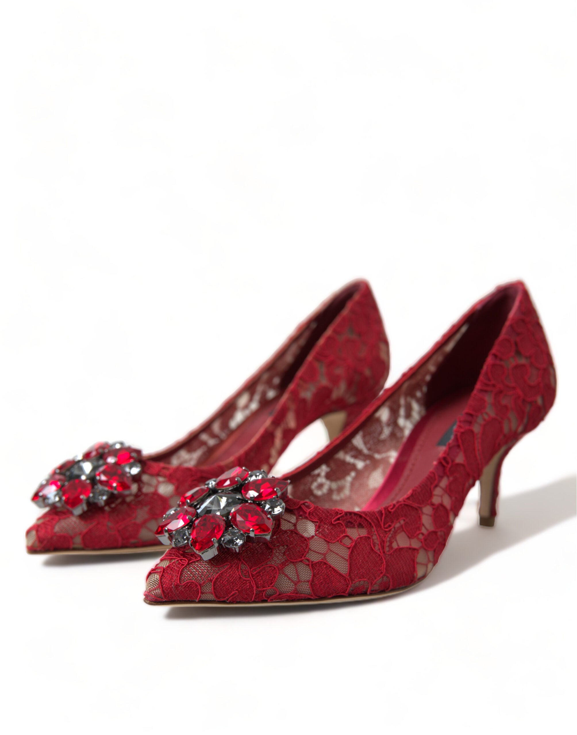 Dolce &amp; Gabbana Red Taormina Lace Crystal Heels Pumps Shoes
