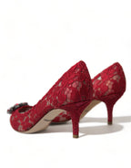 Dolce &amp; Gabbana Red Taormina Lace Crystal Heels Pumps Shoes