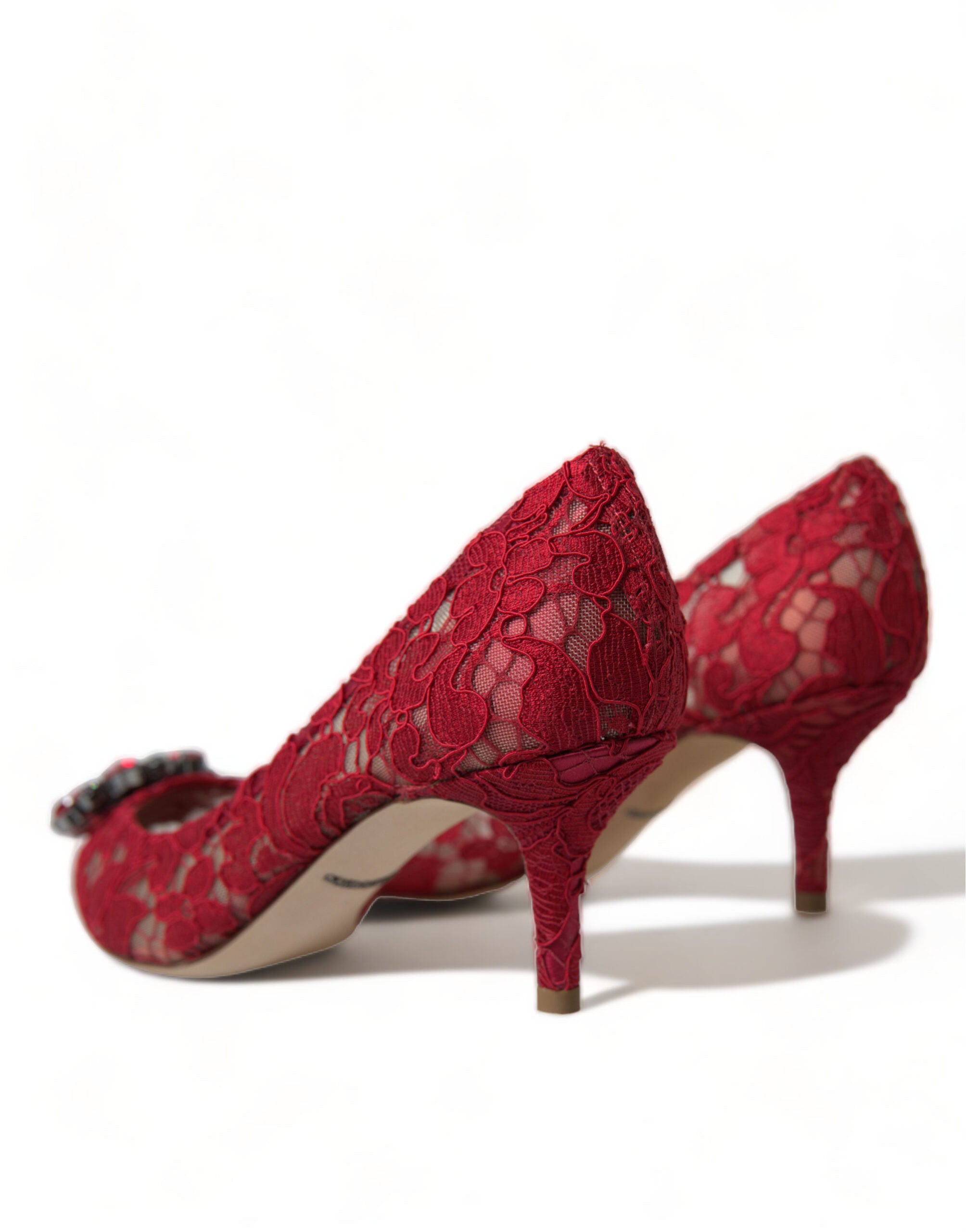 Dolce &amp; Gabbana Red Taormina Lace Crystal Heels Pumps Shoes