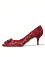 Dolce &amp; Gabbana Red Taormina Lace Crystal Heels Pumps Shoes