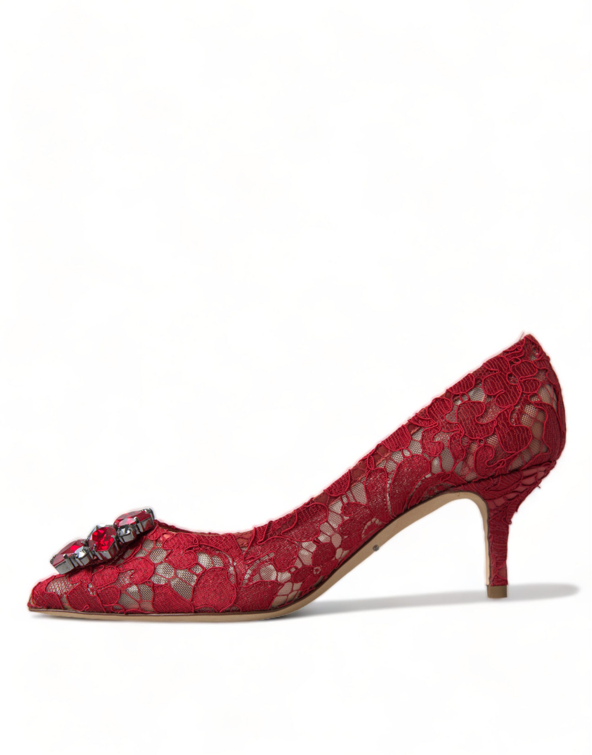 Dolce &amp; Gabbana Red Taormina Lace Crystal Heels Pumps Shoes
