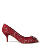 Dolce &amp; Gabbana Red Taormina Lace Crystal Heels Pumps Shoes