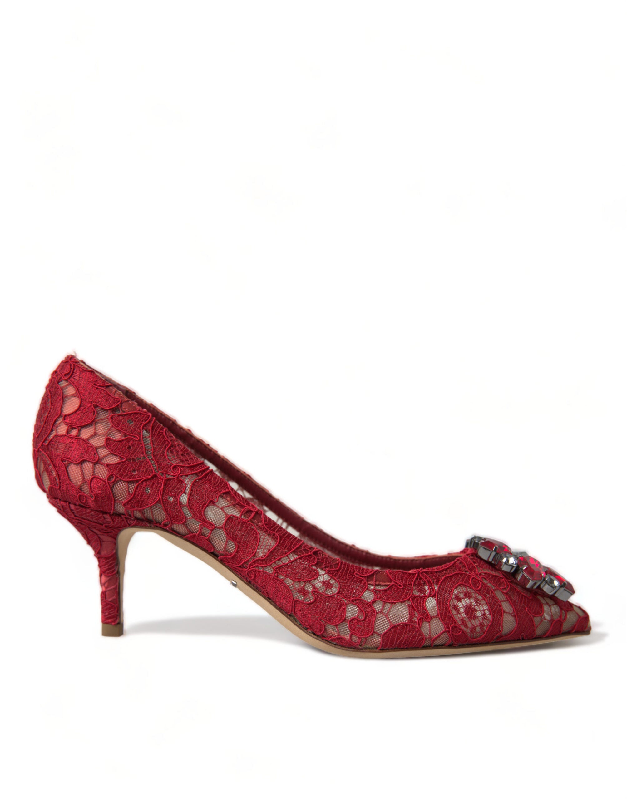 Dolce &amp; Gabbana Red Taormina Lace Crystal Heels Pumps Shoes