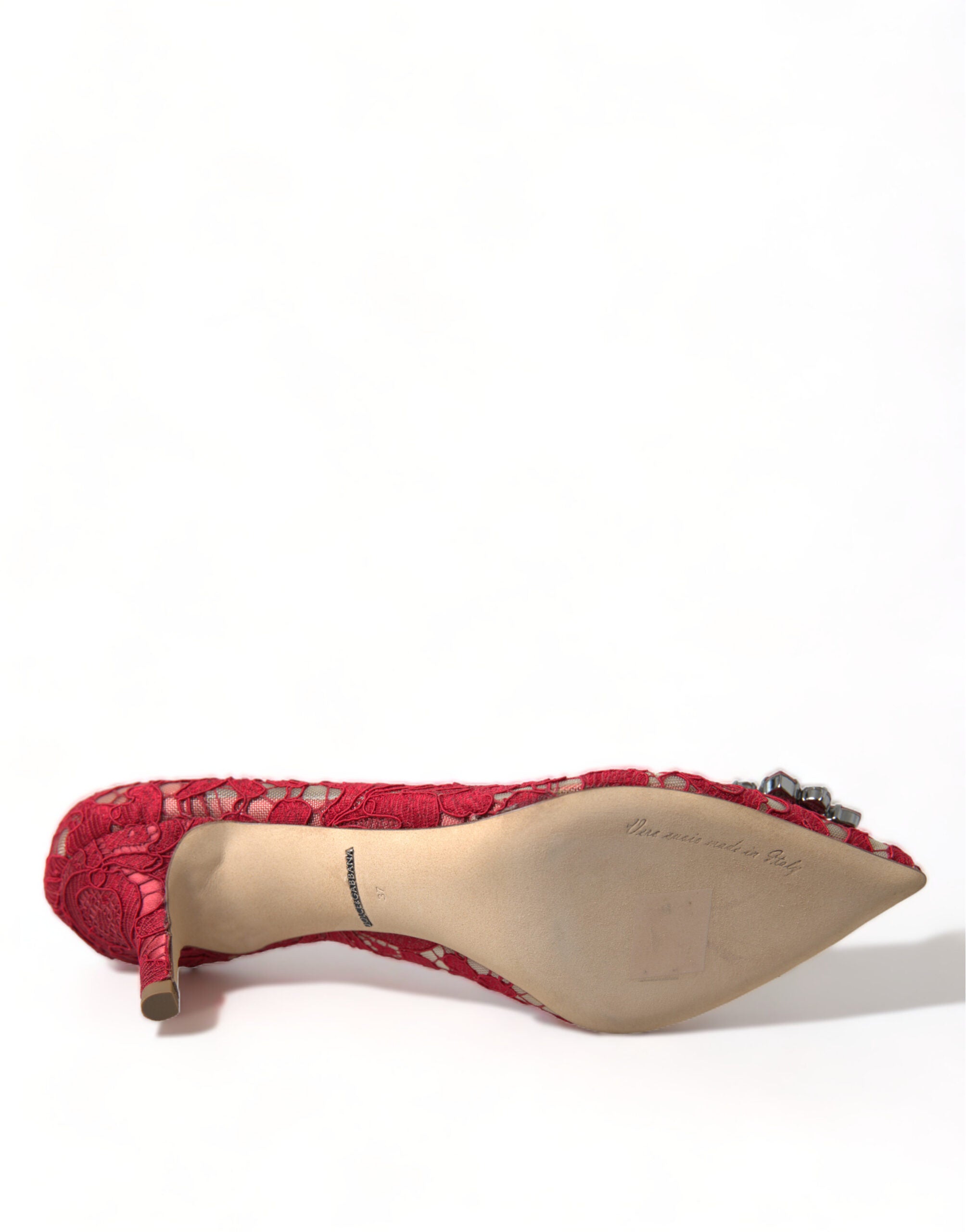 Dolce &amp; Gabbana Red Taormina Lace Crystal Heels Pumps Shoes