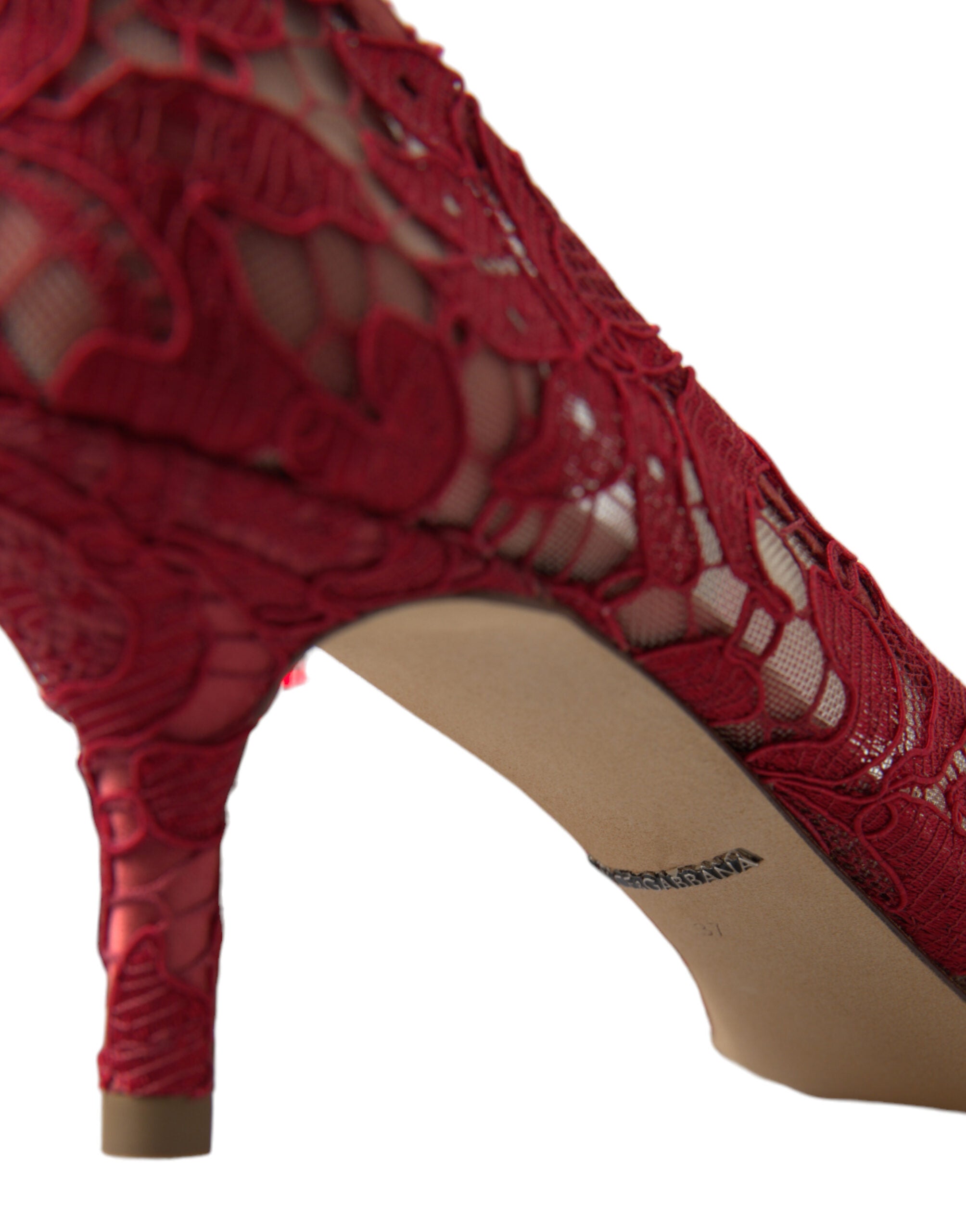 Dolce &amp; Gabbana Red Taormina Lace Crystal Heels Pumps Shoes