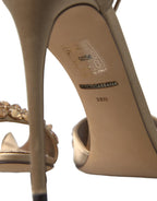 Dolce &amp; Gabbana Gold Satin Ankle Strap Crystal Sandals Shoes