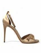 Dolce &amp; Gabbana Gold Satin Ankle Strap Crystal Sandals Shoes