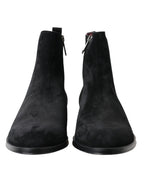Dolce &amp; Gabbana Black Suede Leather Mid Calf Men Boots Shoes