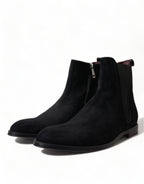 Dolce &amp; Gabbana Black Suede Leather Mid Calf Men Boots Shoes