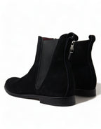 Dolce &amp; Gabbana Black Suede Leather Mid Calf Men Boots Shoes