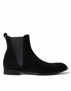 Dolce &amp; Gabbana Black Suede Leather Mid Calf Men Boots Shoes