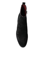 Dolce &amp; Gabbana Black Suede Leather Mid Calf Men Boots Shoes