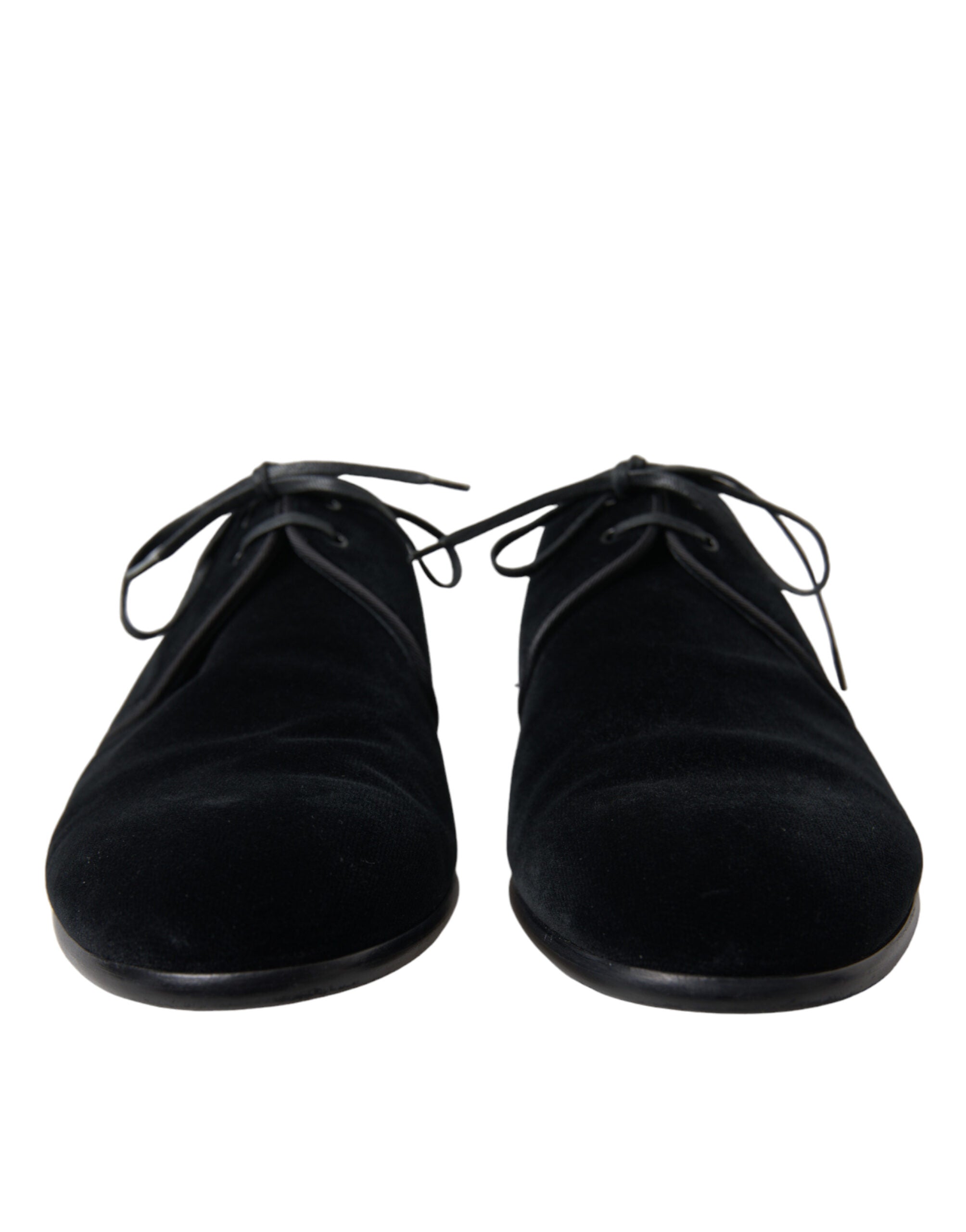 Dolce &amp; Gabbana Black Velvet Lace Up Formal Derby Dress Shoes