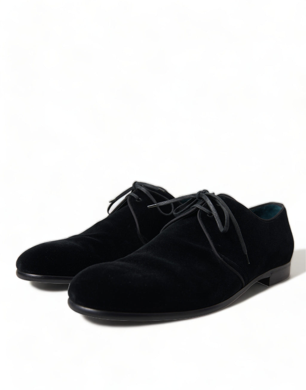 Dolce &amp; Gabbana Black Velvet Lace Up Formal Derby Dress Shoes