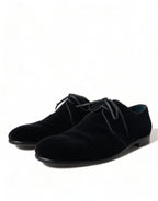 Dolce &amp; Gabbana Black Velvet Lace Up Formal Derby Dress Shoes