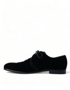 Dolce &amp; Gabbana Black Velvet Lace Up Formal Derby Dress Shoes