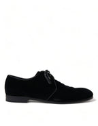 Dolce &amp; Gabbana Black Velvet Lace Up Formal Derby Dress Shoes