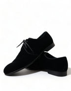 Dolce &amp; Gabbana Black Velvet Lace Up Formal Derby Dress Shoes