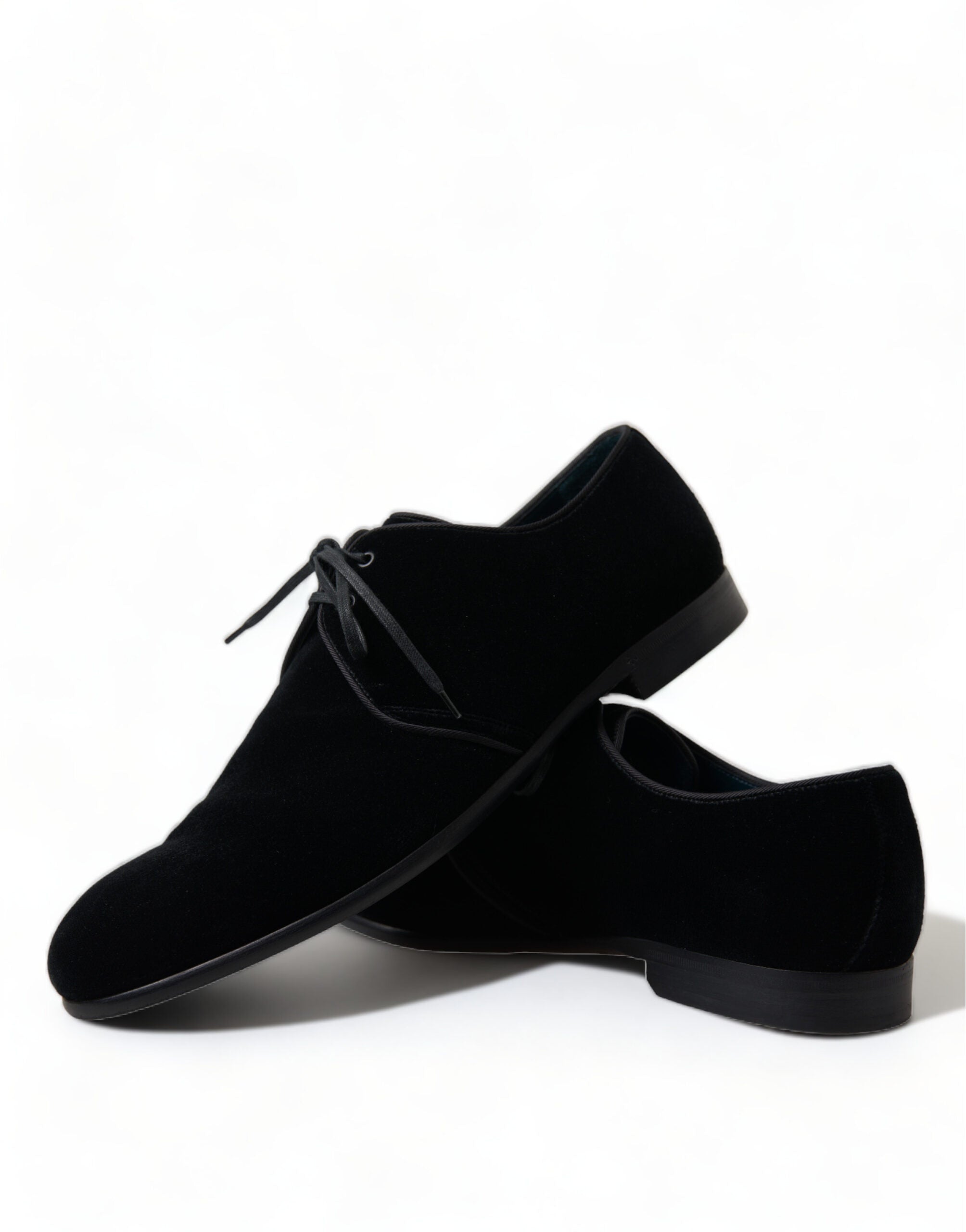 Dolce &amp; Gabbana Black Velvet Lace Up Formal Derby Dress Shoes