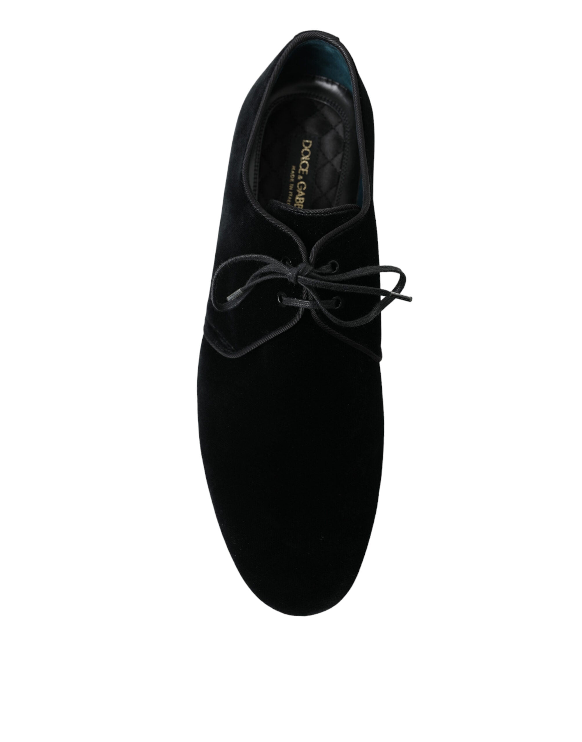 Dolce &amp; Gabbana Black Velvet Lace Up Formal Derby Dress Shoes