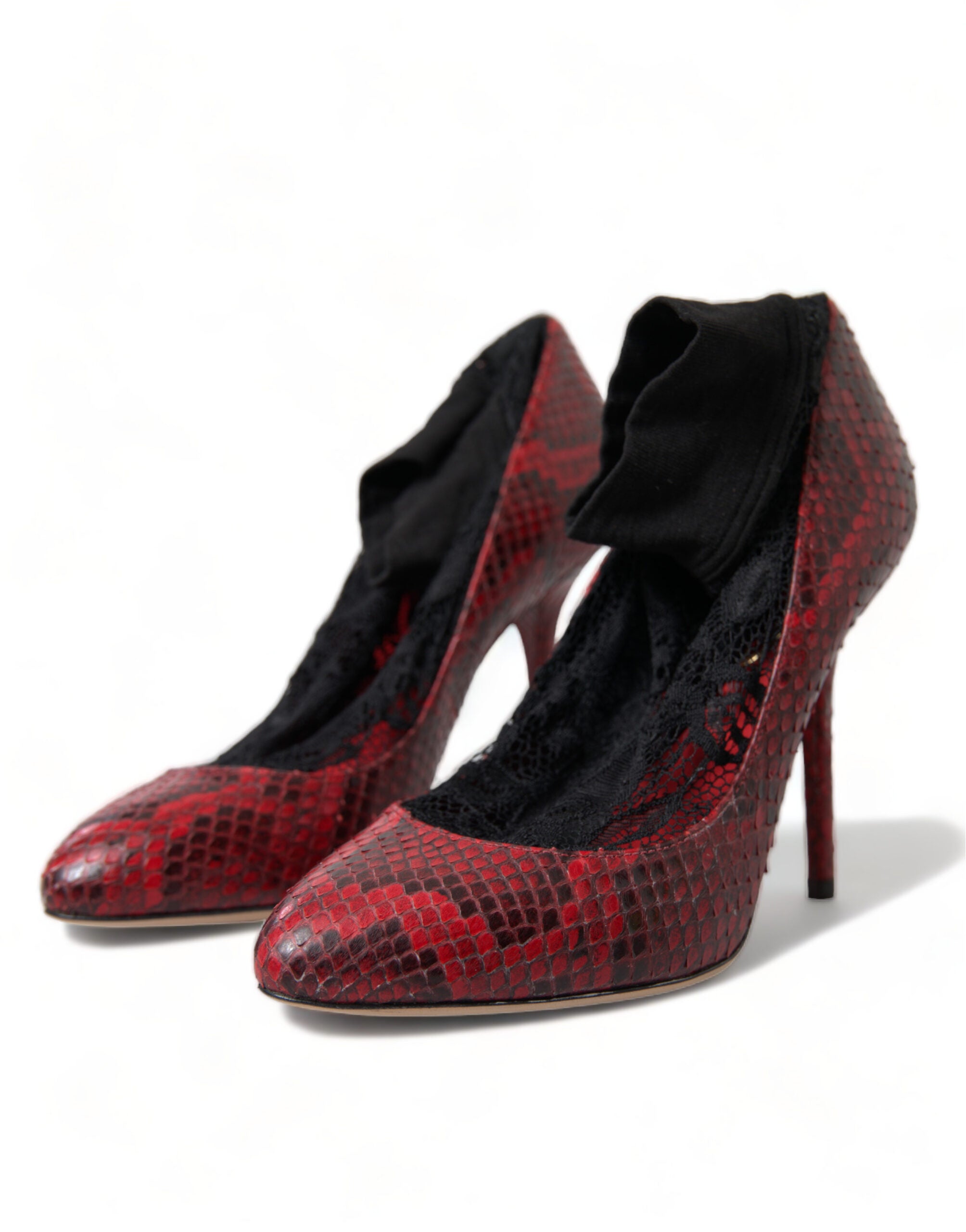 Dolce &amp; Gabbana Red Ayers Leather Lace Socks Pumps Shoes