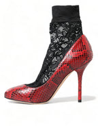 Dolce &amp; Gabbana Red Ayers Leather Lace Socks Pumps Shoes