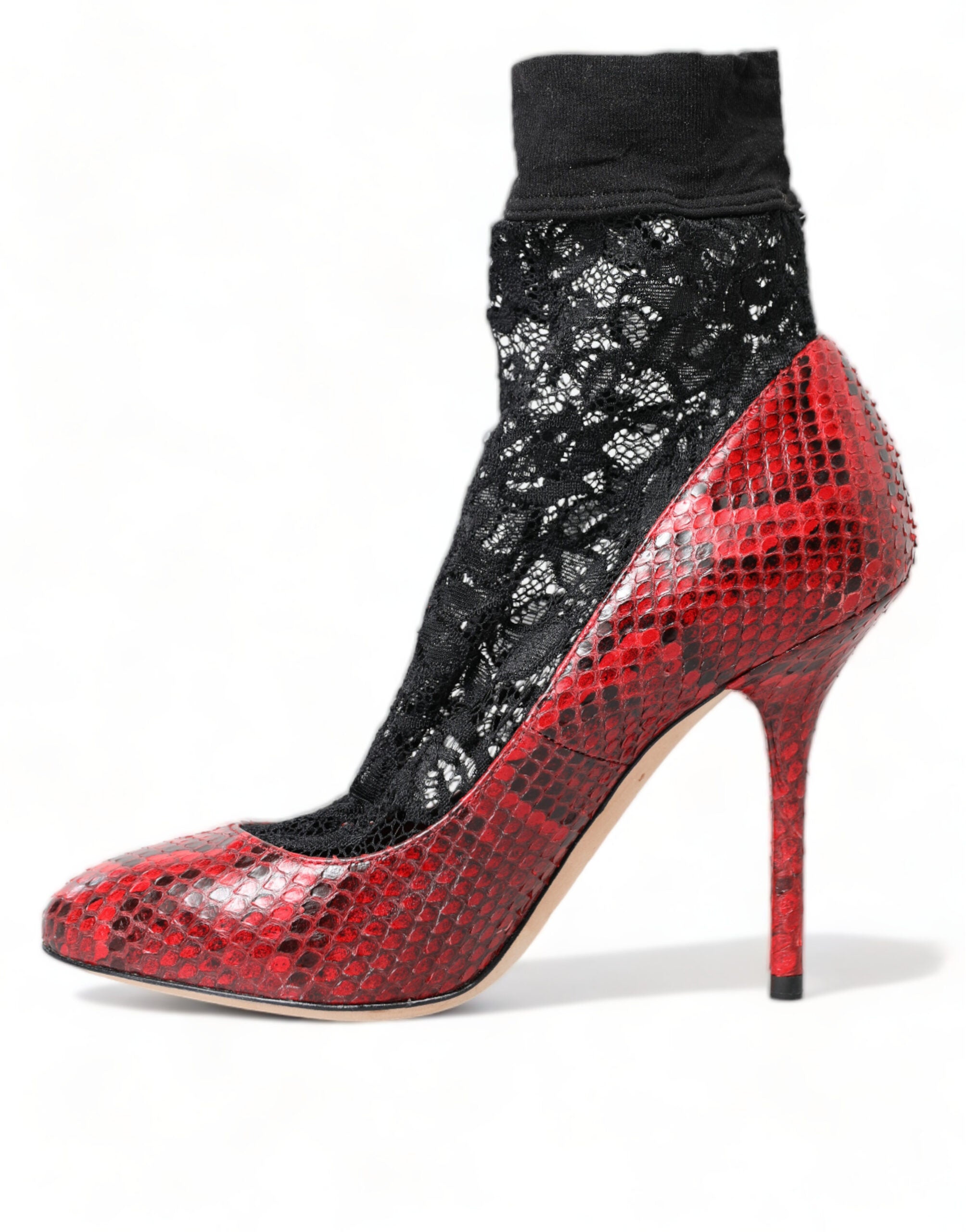 Dolce &amp; Gabbana Red Ayers Leather Lace Socks Pumps Shoes
