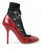 Dolce &amp; Gabbana Red Ayers Leather Lace Socks Pumps Shoes