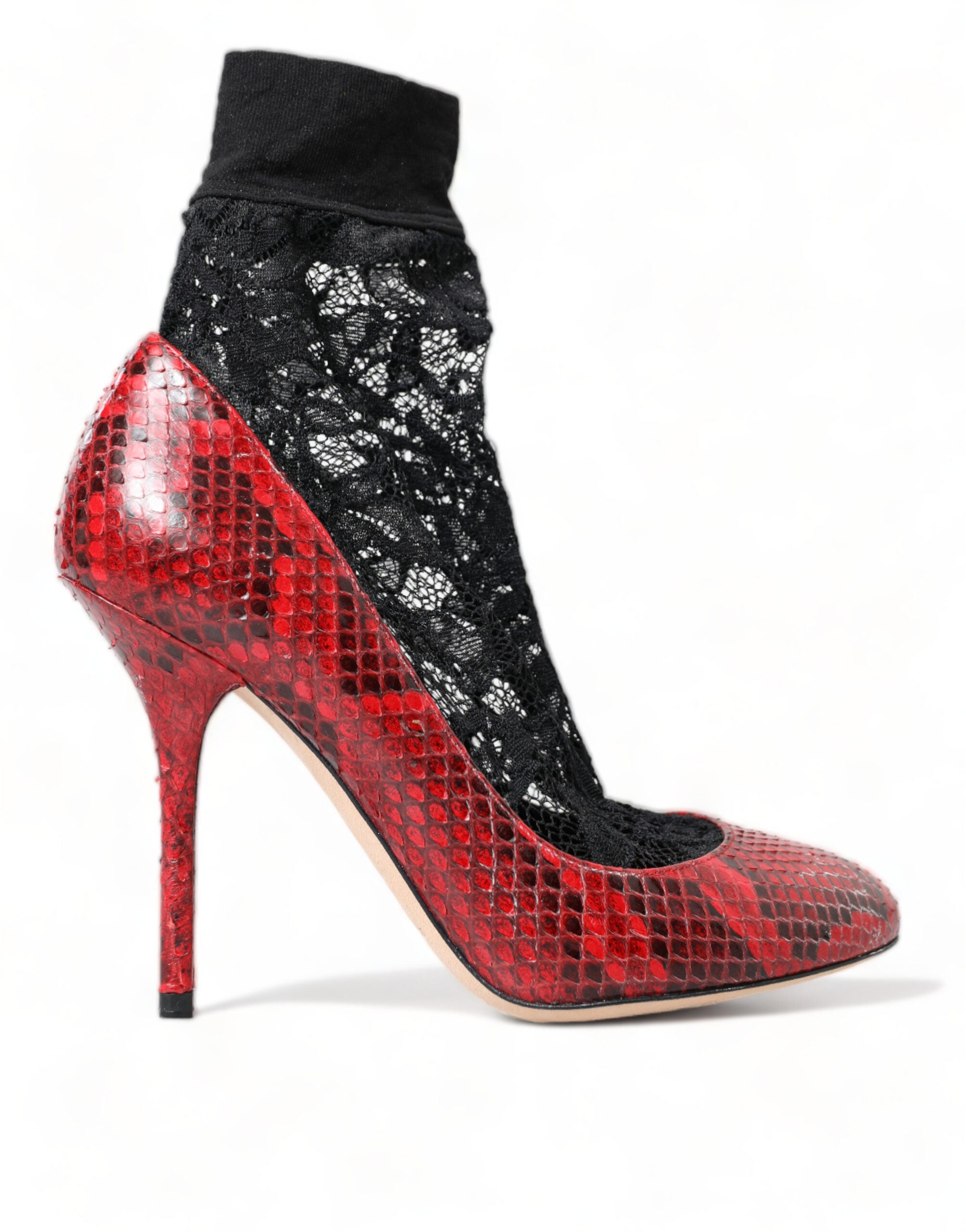 Dolce &amp; Gabbana Red Ayers Leather Lace Socks Pumps Shoes