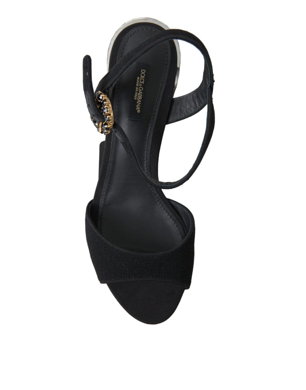 Dolce &amp; Gabbana Black Crystals Ankle Strap Sandals Shoes
