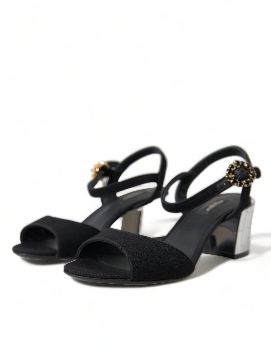 Dolce &amp; Gabbana Black Crystals Ankle Strap Sandals Shoes