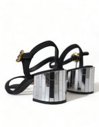 Dolce &amp; Gabbana Black Crystals Ankle Strap Sandals Shoes