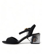 Dolce &amp; Gabbana Black Crystals Ankle Strap Sandals Shoes