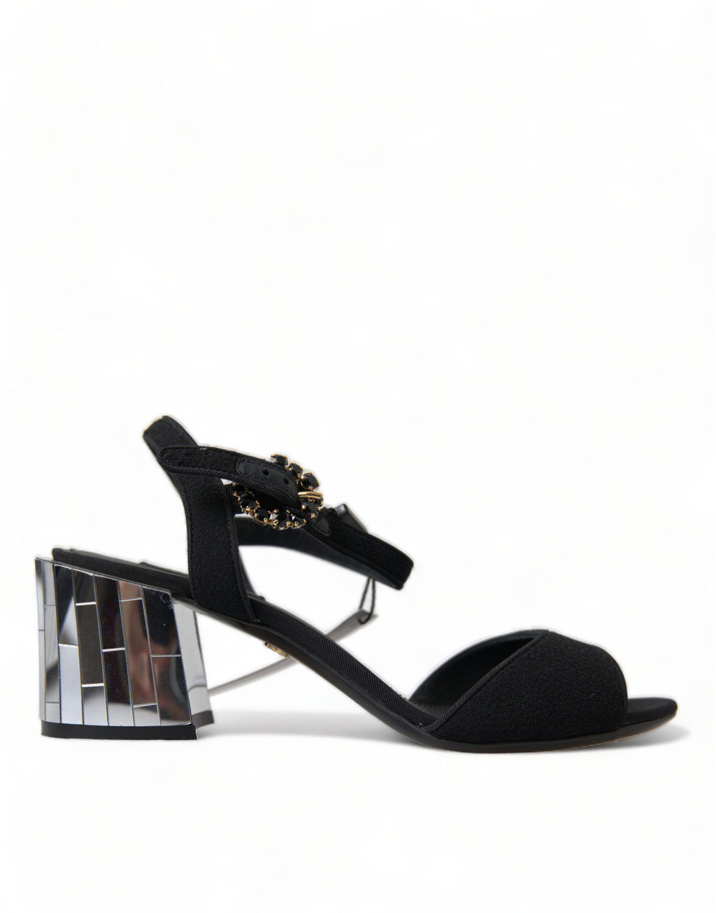 Dolce &amp; Gabbana Black Crystals Ankle Strap Sandals Shoes