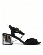 Dolce &amp; Gabbana Black Crystals Ankle Strap Sandals Shoes