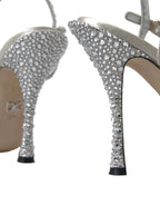 Dolce &amp; Gabbana Silver Crystal Ankle Strap Sandals Shoes