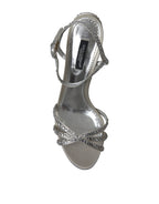 Dolce &amp; Gabbana Silver Crystal Ankle Strap Sandals Shoes