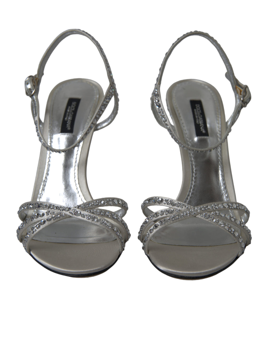 Dolce &amp; Gabbana Silver Crystal Ankle Strap Sandals Shoes