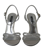 Dolce &amp; Gabbana Silver Crystal Ankle Strap Sandals Shoes