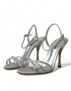 Dolce &amp; Gabbana Silver Crystal Ankle Strap Sandals Shoes