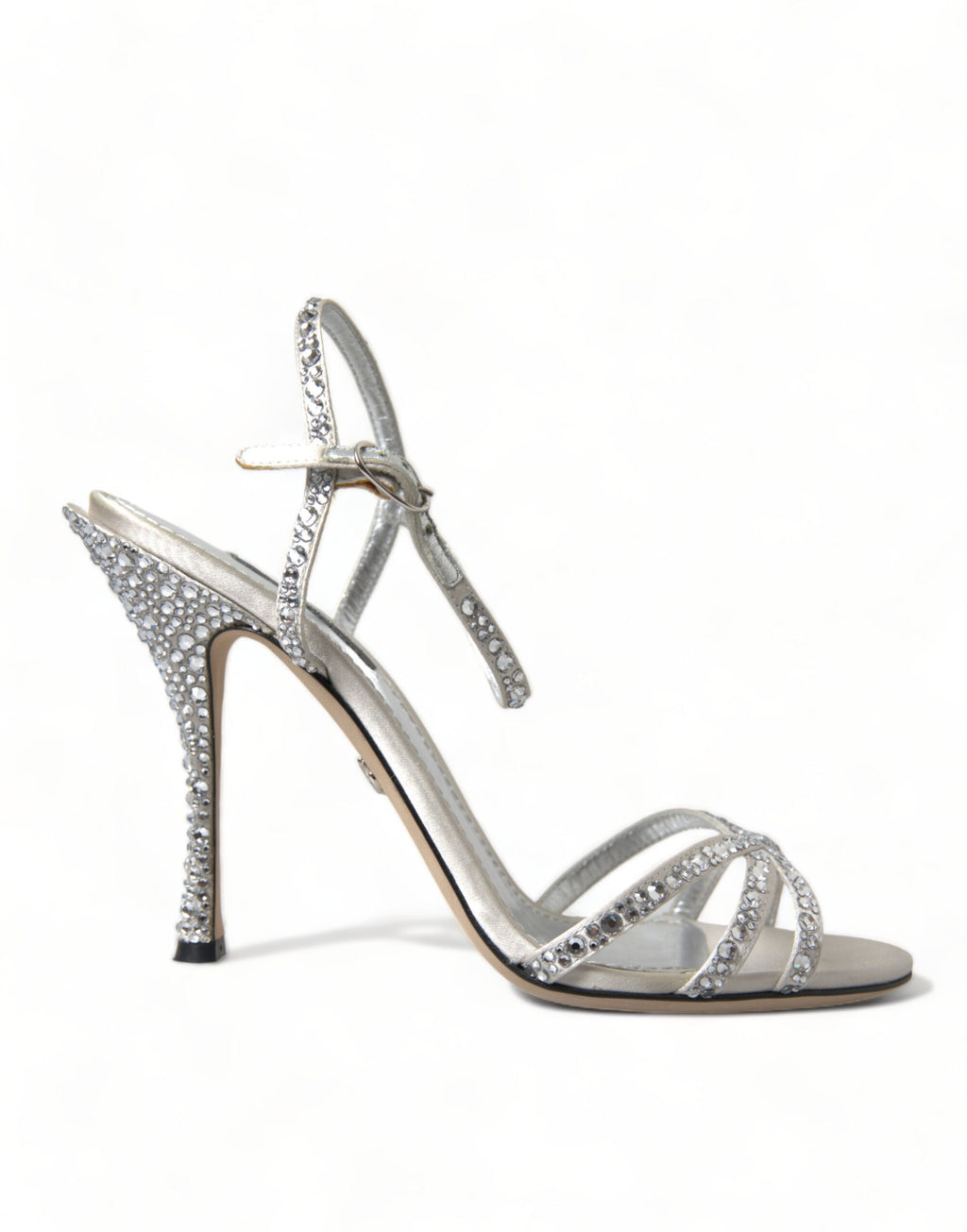 Dolce &amp; Gabbana Silver Crystal Ankle Strap Sandals Shoes