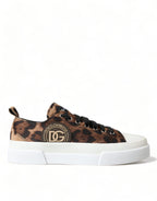 Dolce &amp; Gabbana Brown Leopard Canvas Sneakers Shoes