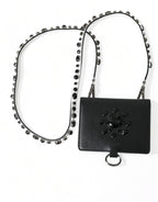 Dolce &amp; Gabbana Black Leather Crystal Embellished Card Holder Wallet