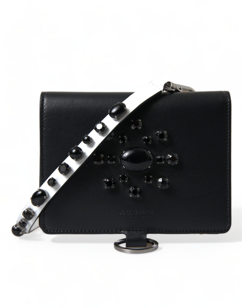 Dolce &amp; Gabbana Black Leather Crystal Embellished Card Holder Wallet