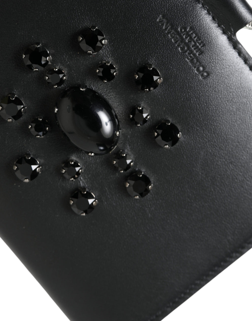 Dolce &amp; Gabbana Black Leather Crystal Embellished Card Holder Wallet