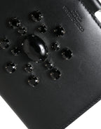 Dolce &amp; Gabbana Black Leather Crystal Embellished Card Holder Wallet